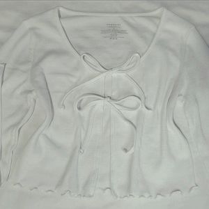 Homegirl Society Cardigan Scoop Neck Lettuce Hem White Cropped (Large)